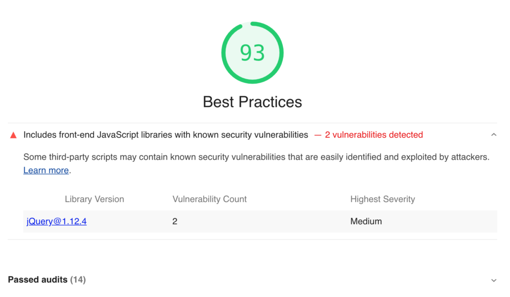[SOLVED] Google Best Practices: "Includes front-end JavaScript libraries with known security vulnerabilities" (jQuery@1.12.4)